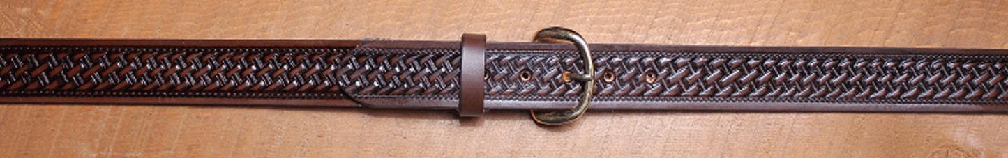 Mens Leather Belt B305 – 1.5" Brown Basket-Weave Leather Belt