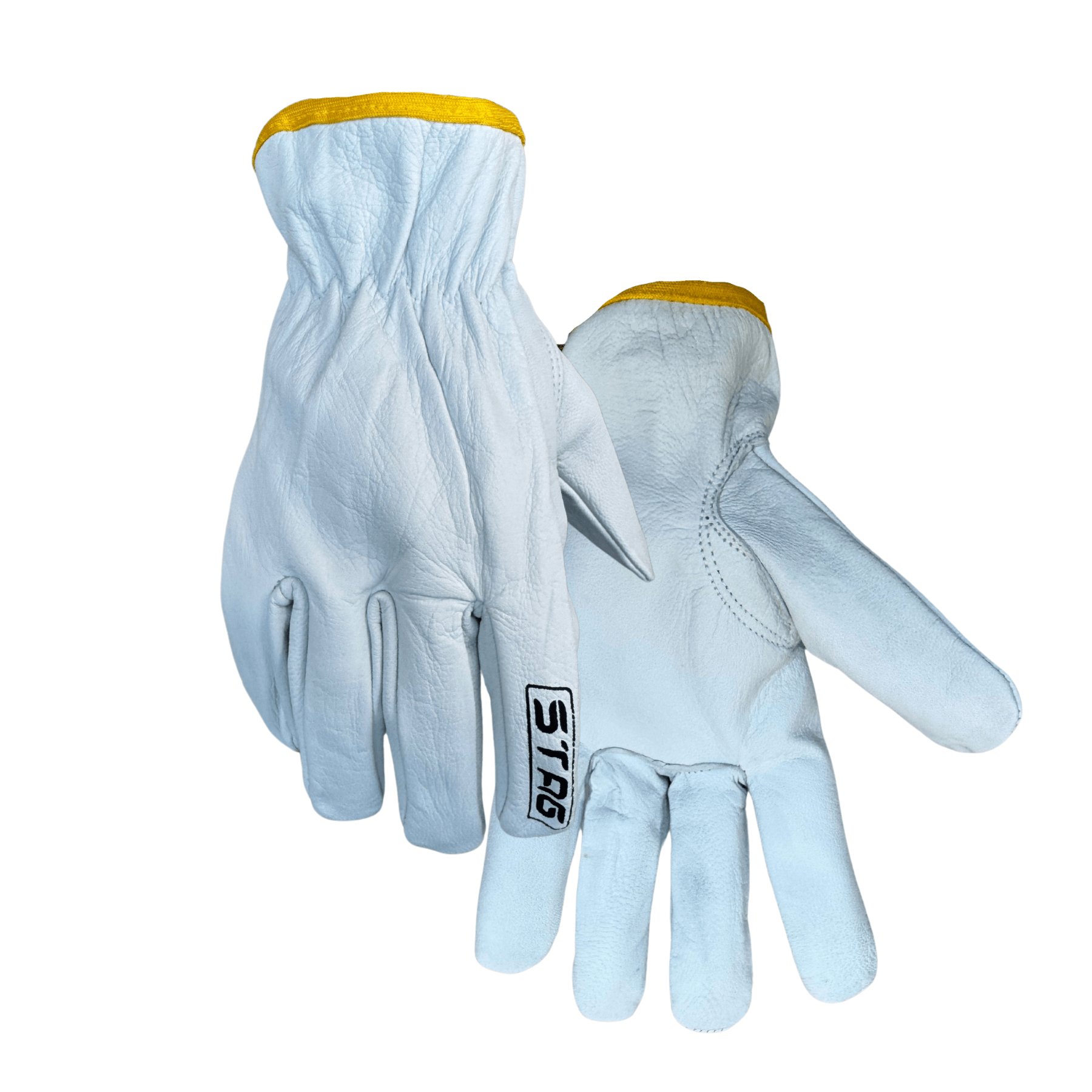 goatskin leather work glove driver stag logo white glove