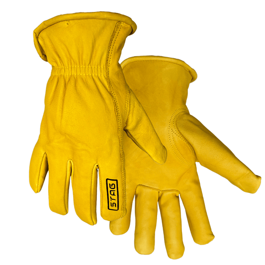 deerskin leather work gloves stag logo